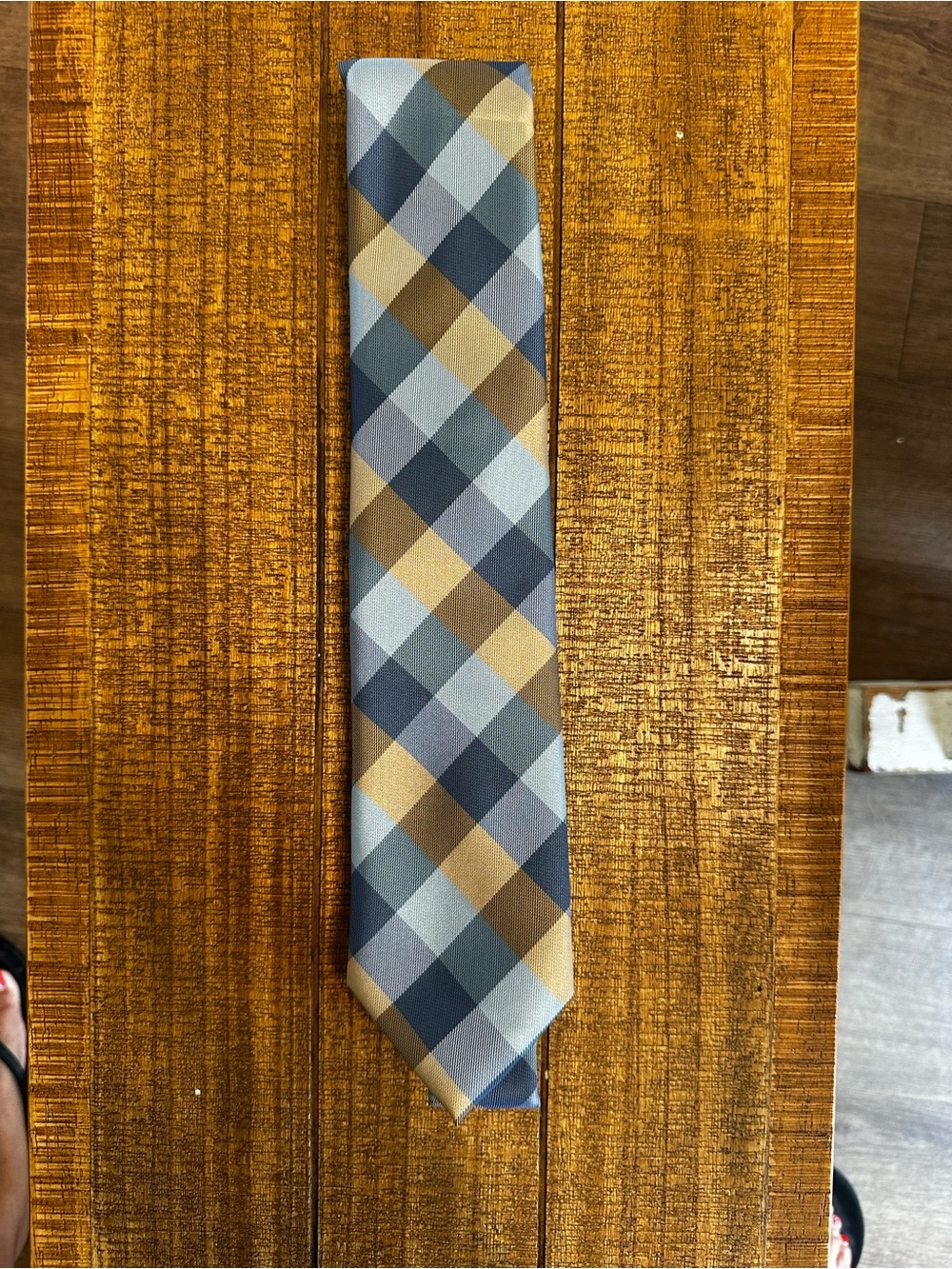 Tommy Hilfiger Plaid Tie in Blue and Gold Tones